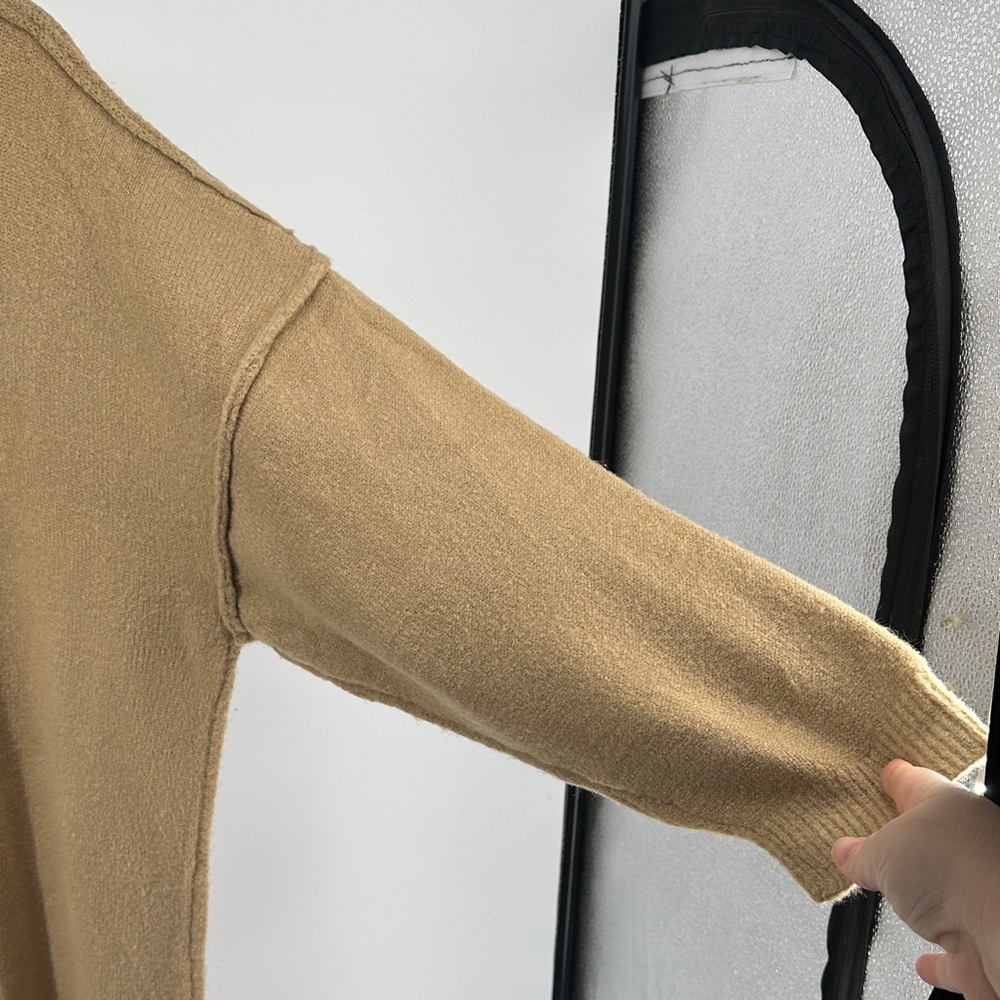 Cottagecore Earthy Neutral Causal Chic Minimalist Stylish Tan Sweater Dress SzL - Picture 9 of 12